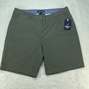Nautica Shorts Womens Sz 12 Green Cotton Blend 8" Bermuda Shorts 34 Waist NWT